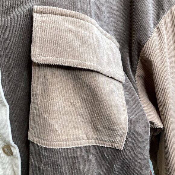 Arula Women's Ivory Corduroy Shacket Size 1X Colorblock Patchwork Boho Jacket - Picture 6 of 16